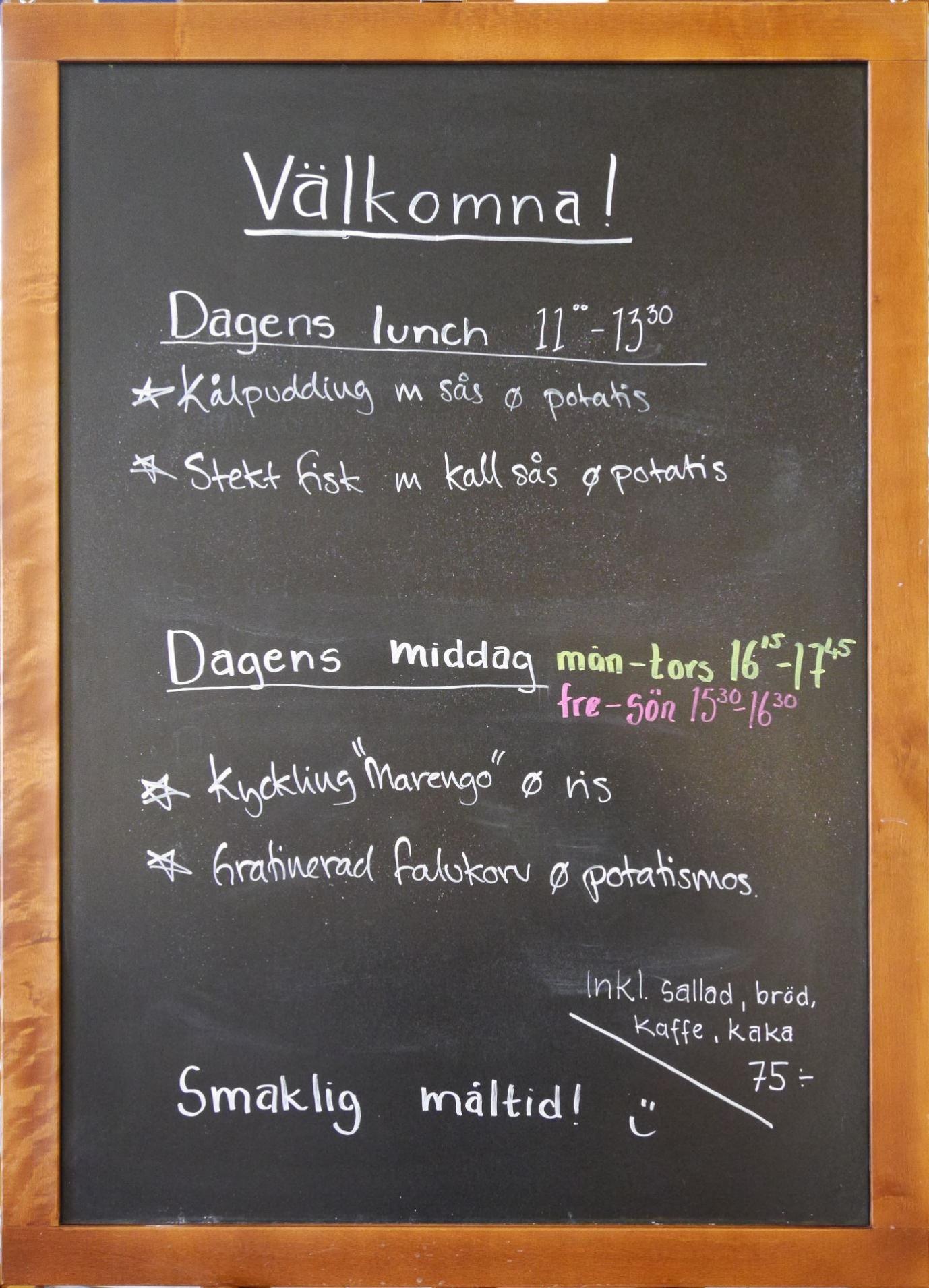 Speisekarte der Kantine